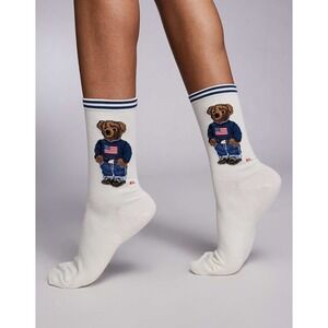 Polo Ralph Lauren Women's Polo Bear Crew Socks Americana Bear Ivory SZ 9-11 NWT